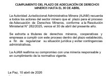AJAM recuerda que el plazo para la adecuación de derechos mineros vence el 30 de abril